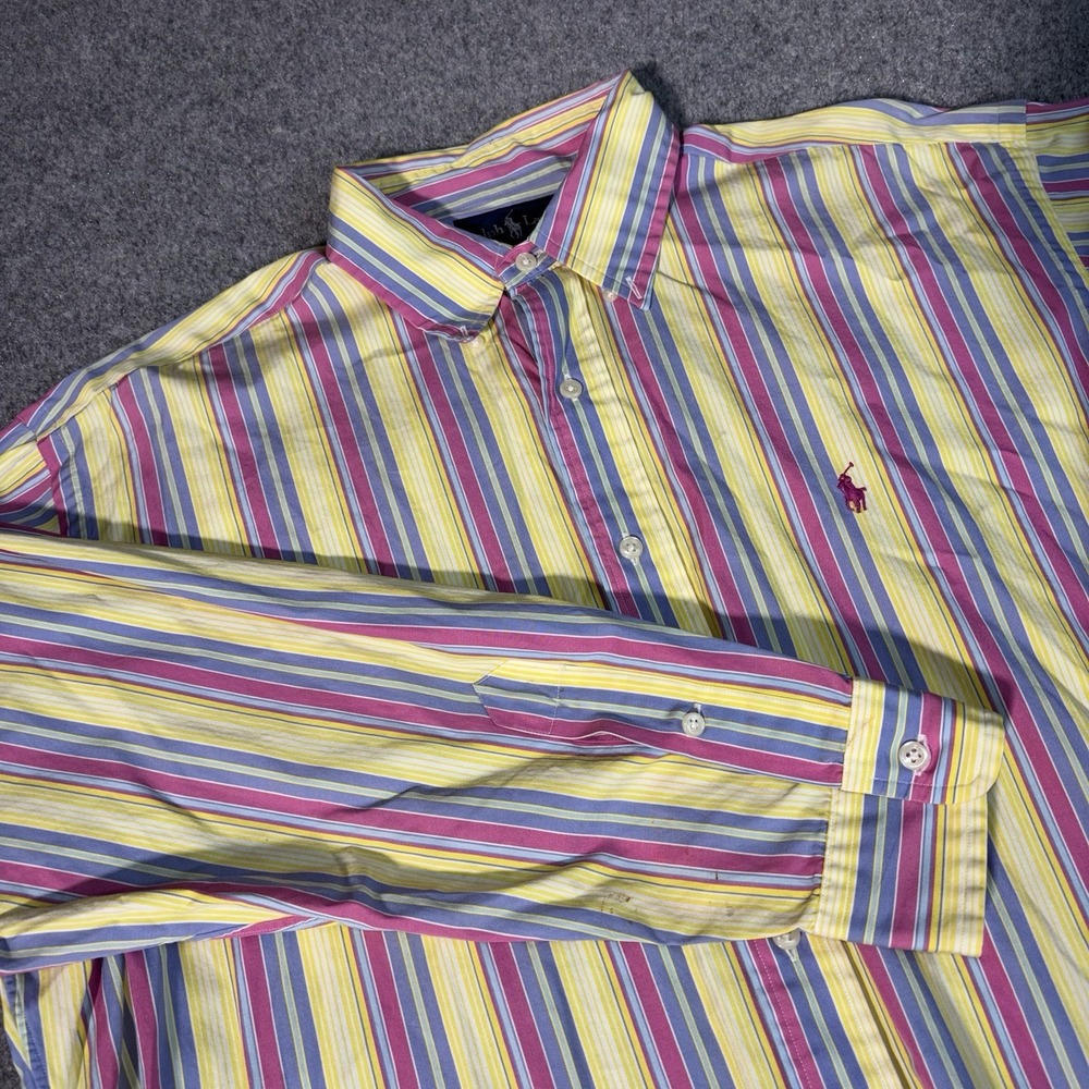 Polo Ralph Lauren Blake Mens Large Long Sleeve Button Up Striped Pink Pony Logo